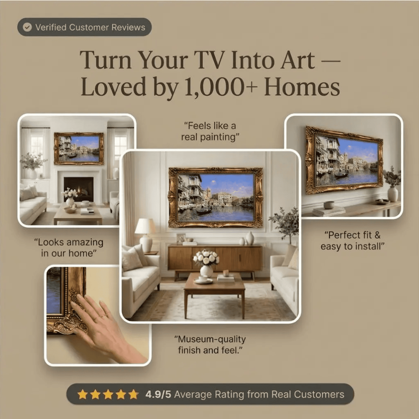 Ornate Gold TV Frame | Antique Style Bezel for Living Room Decor