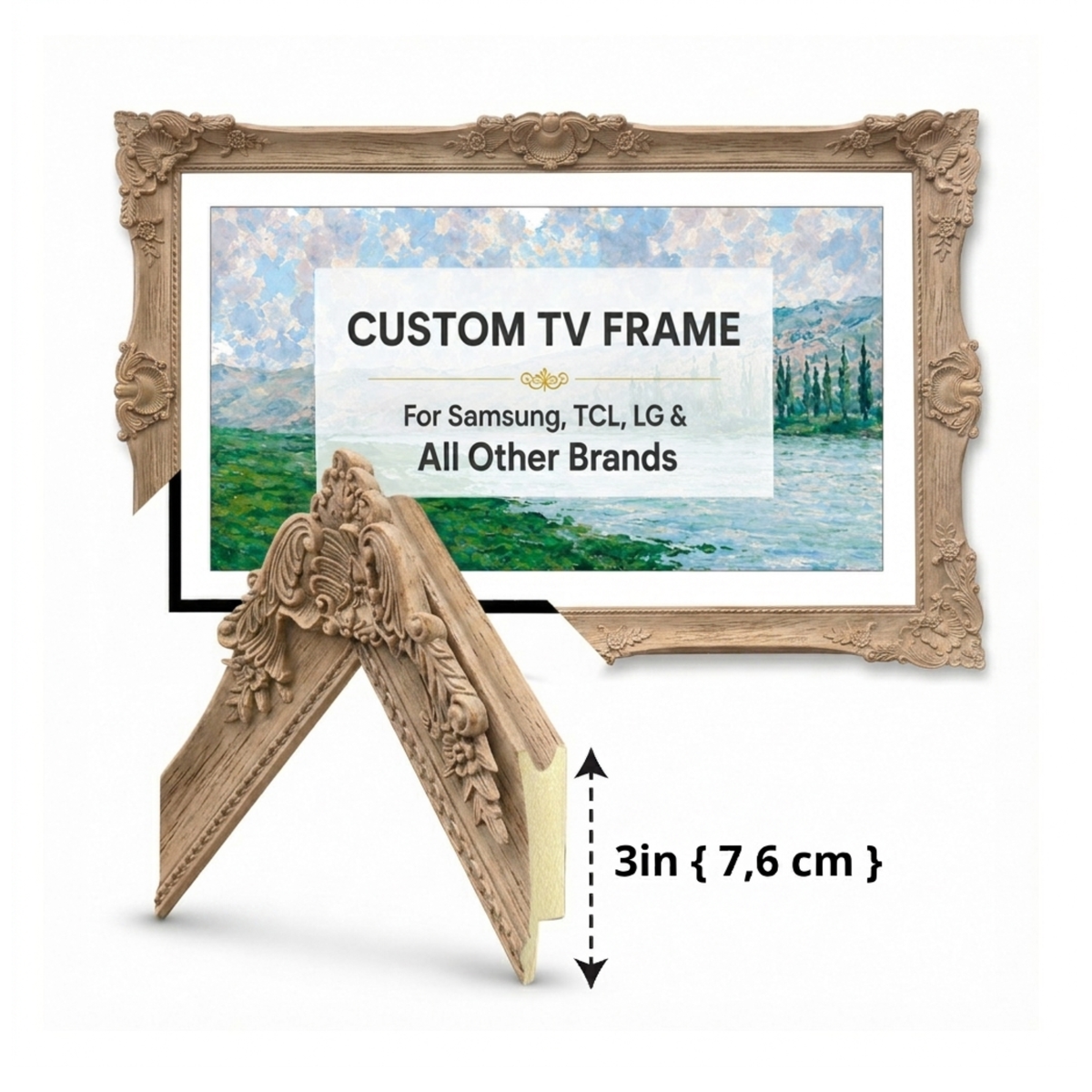 Whitewash Beige Ornate TV Frame