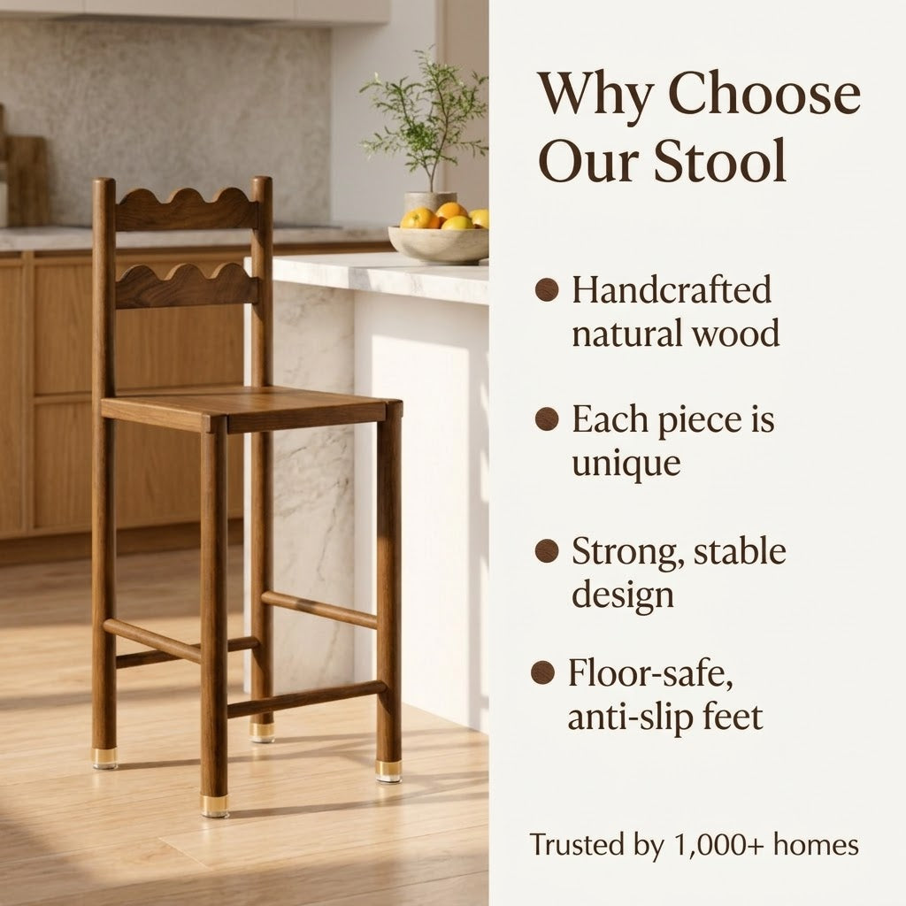 Solid Wood Bar Stool – Rustic Farmhouse Counter Height Kitchen Seating U1113NZ