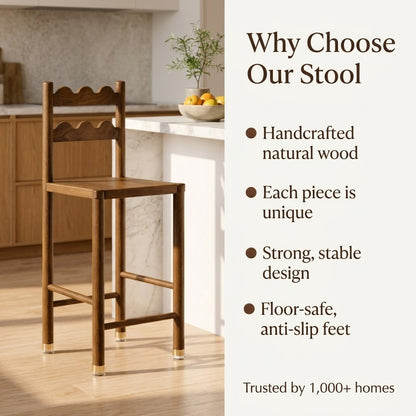 Solid Wood Bar Stool – Rustic Farmhouse Counter Height Kitchen Seating U1113NZ