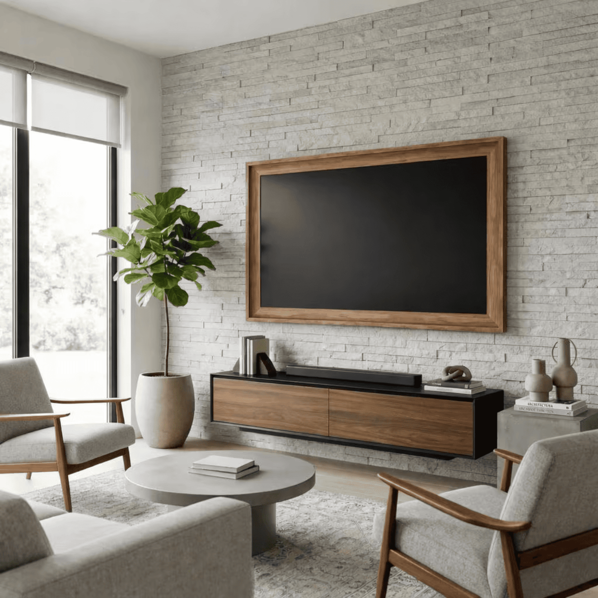 Modern Wood Look TV Frame, Minimalist TV Decor, Transform TV Into Art Frame