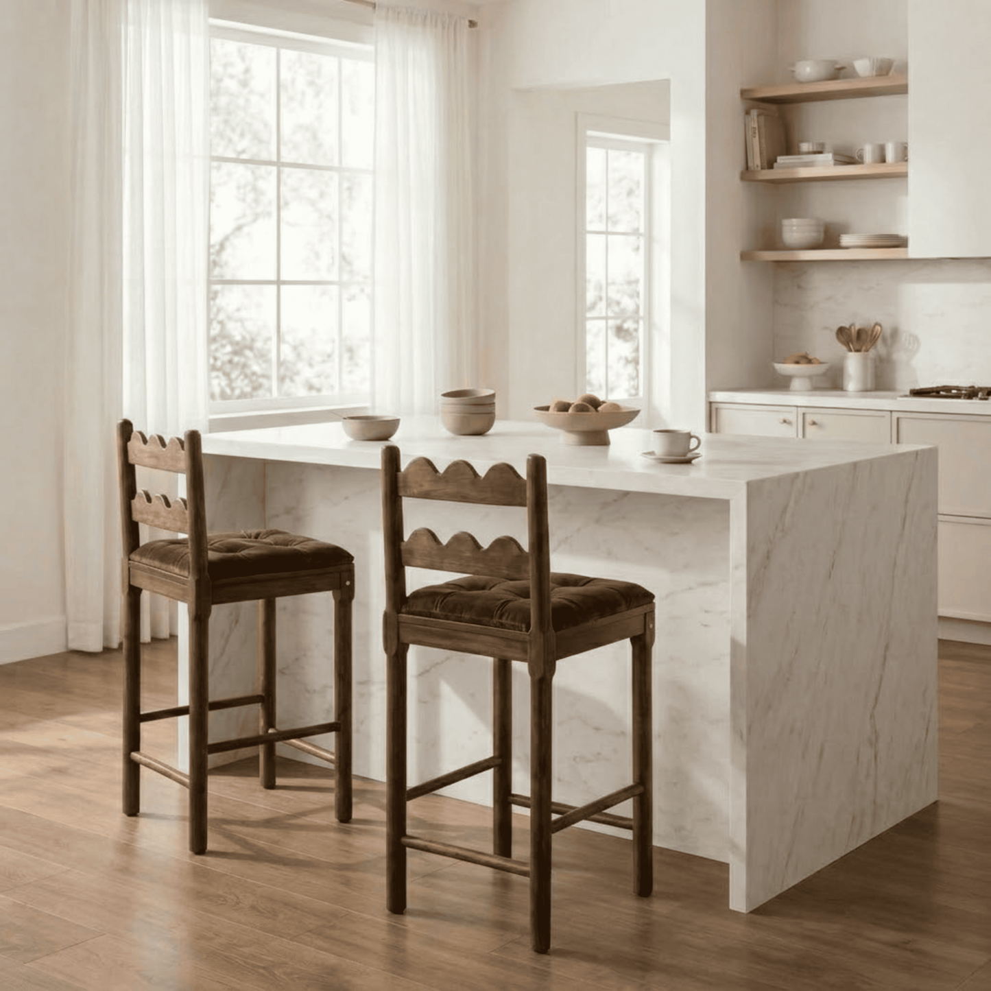 Tarang bar stools made from oak wood: Rustic brown color