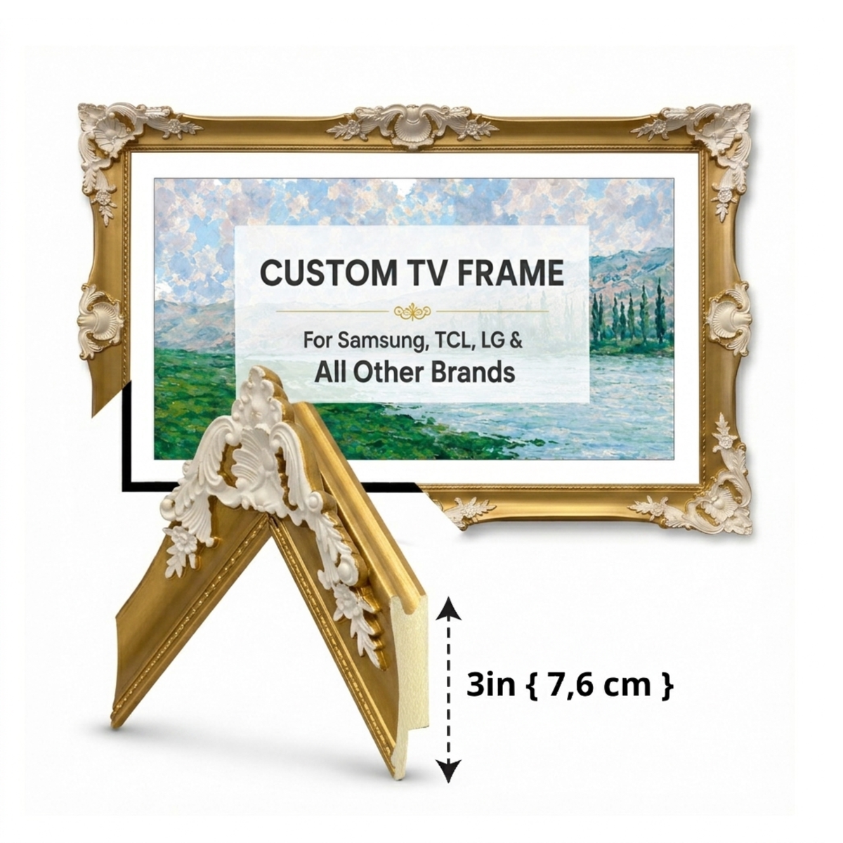 Antique Gold & White Ornate TV Frame