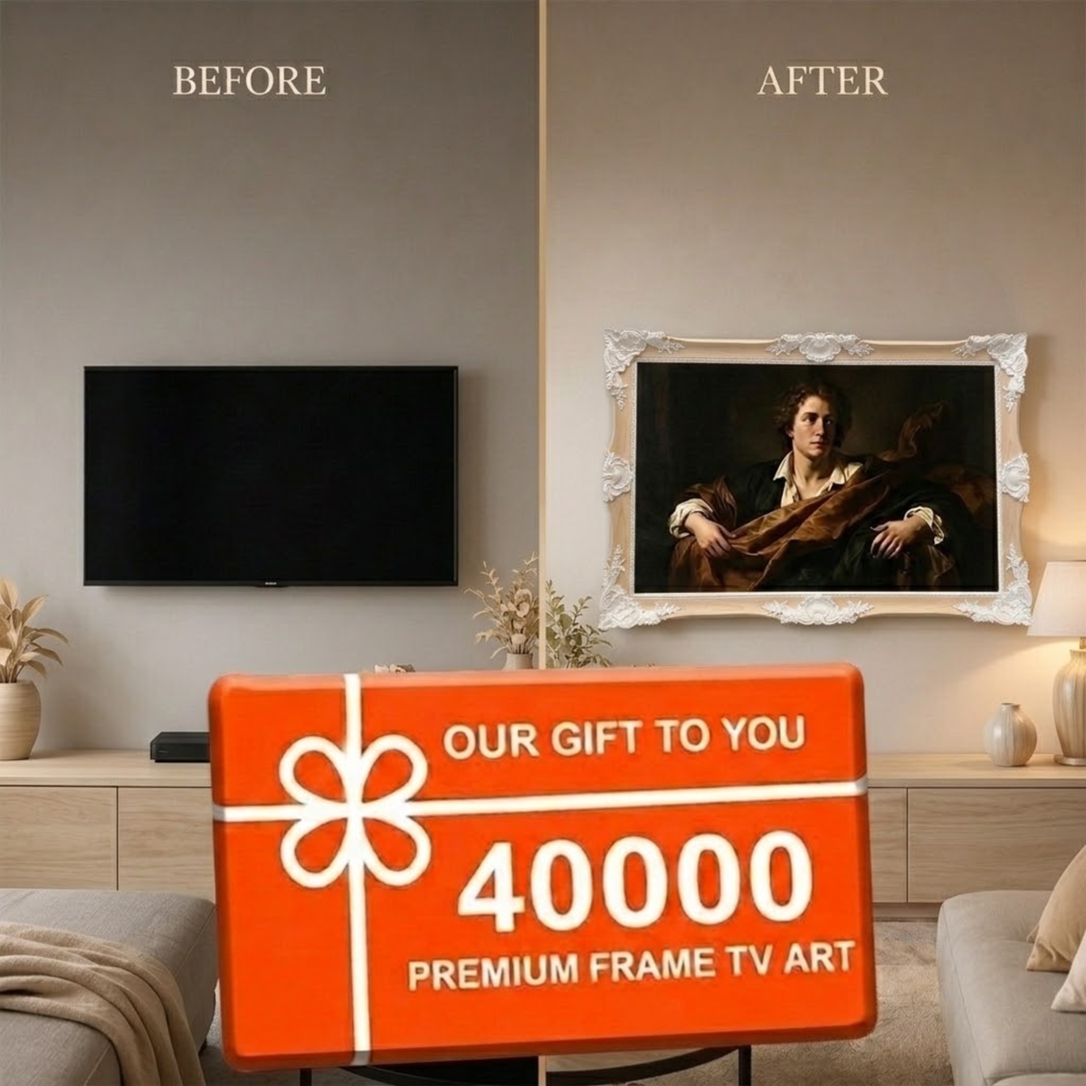 Blonde Beige and White Ornate TV Frame