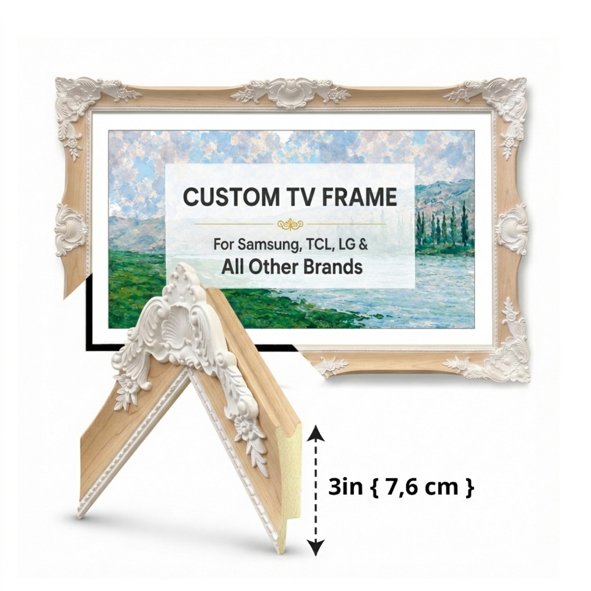 Blonde Beige and White Ornate TV Frame