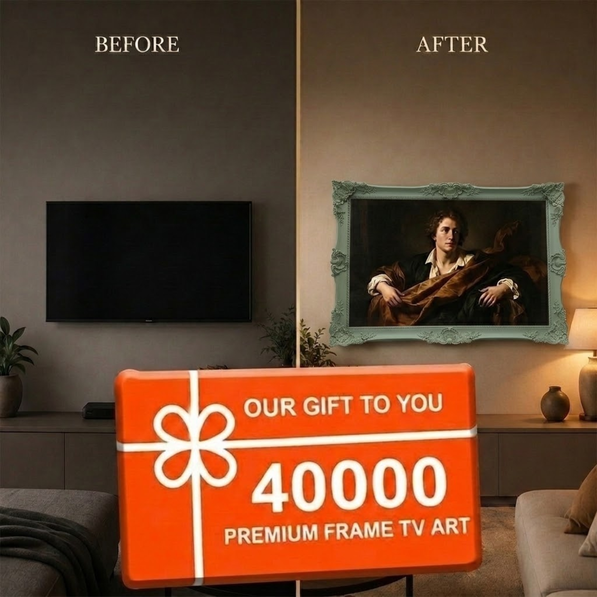 Matte Sage Green Ornate TV Frame