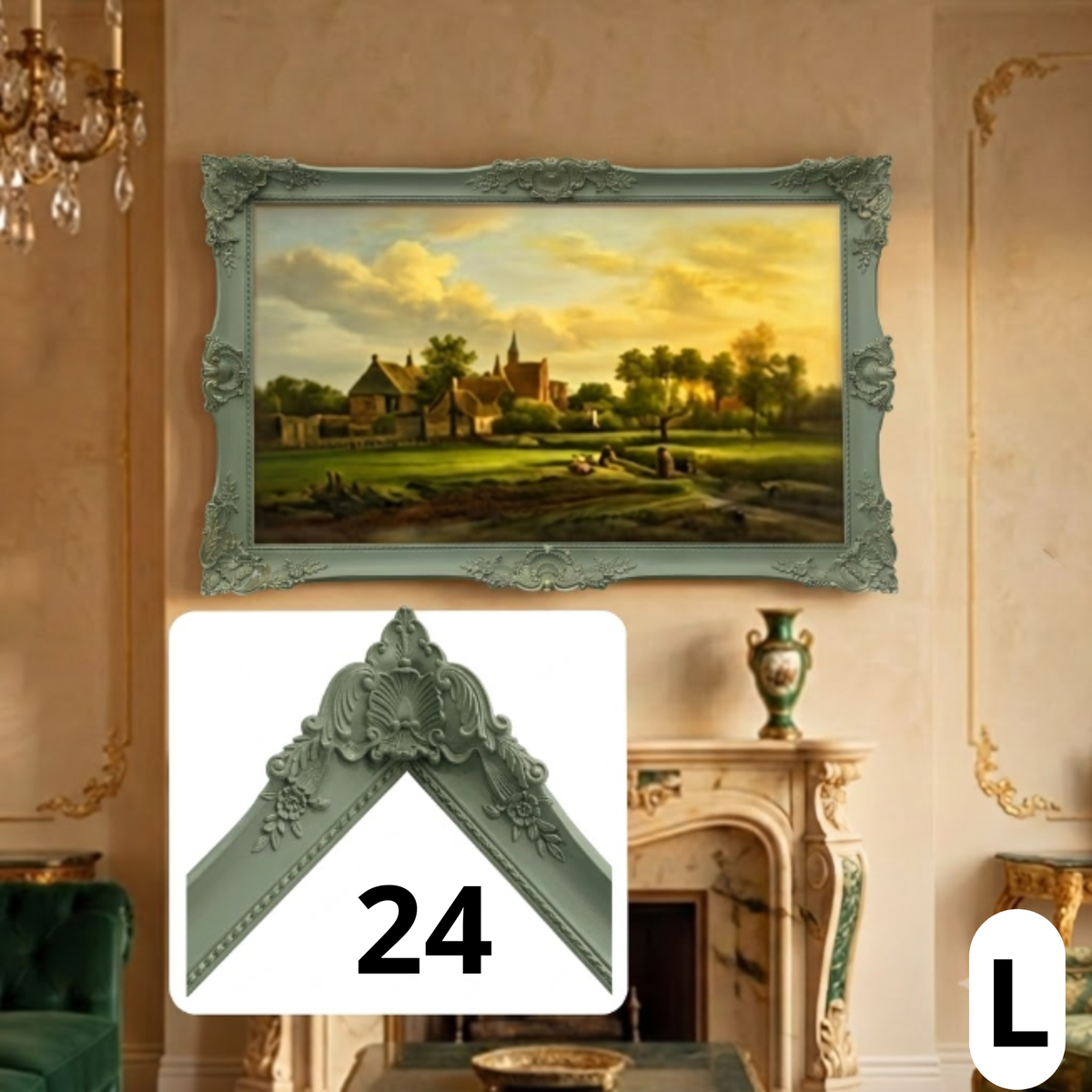Matte Sage Green Ornate TV Frame