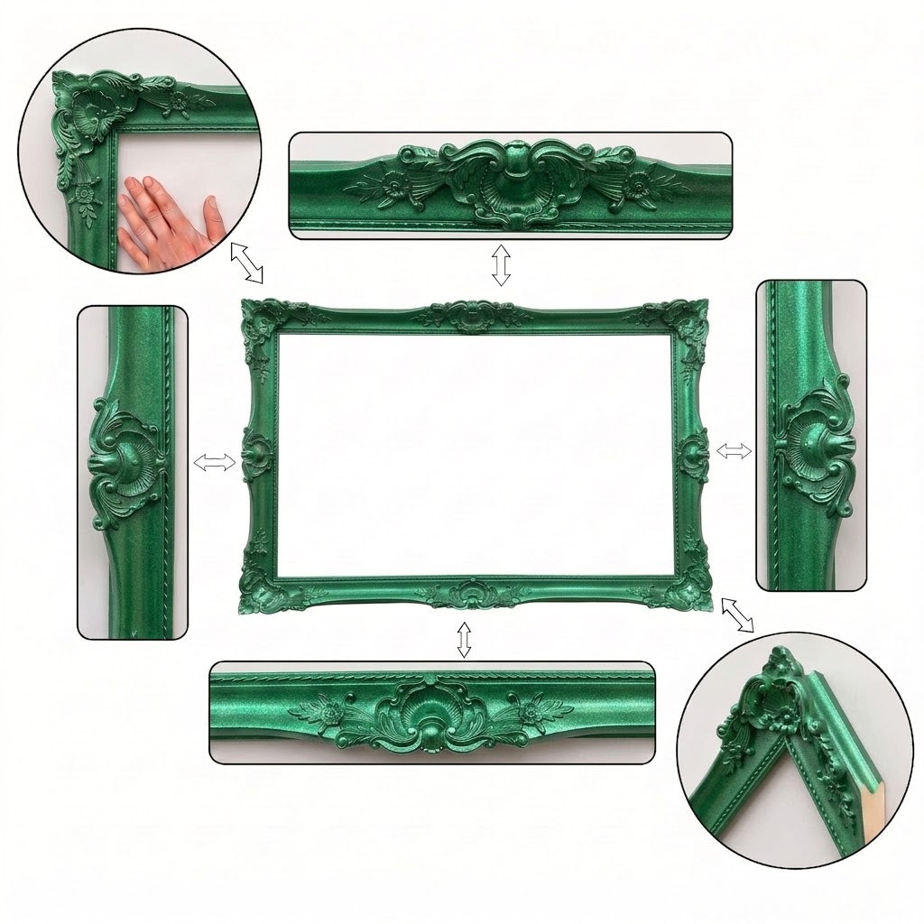 Metallic Emerald Green Ornate TV Frame – Custom Baroque TV Bezel, Luxury Vintage Wall Decor, Fits Samsung LG TCL Sony & All TV Brands