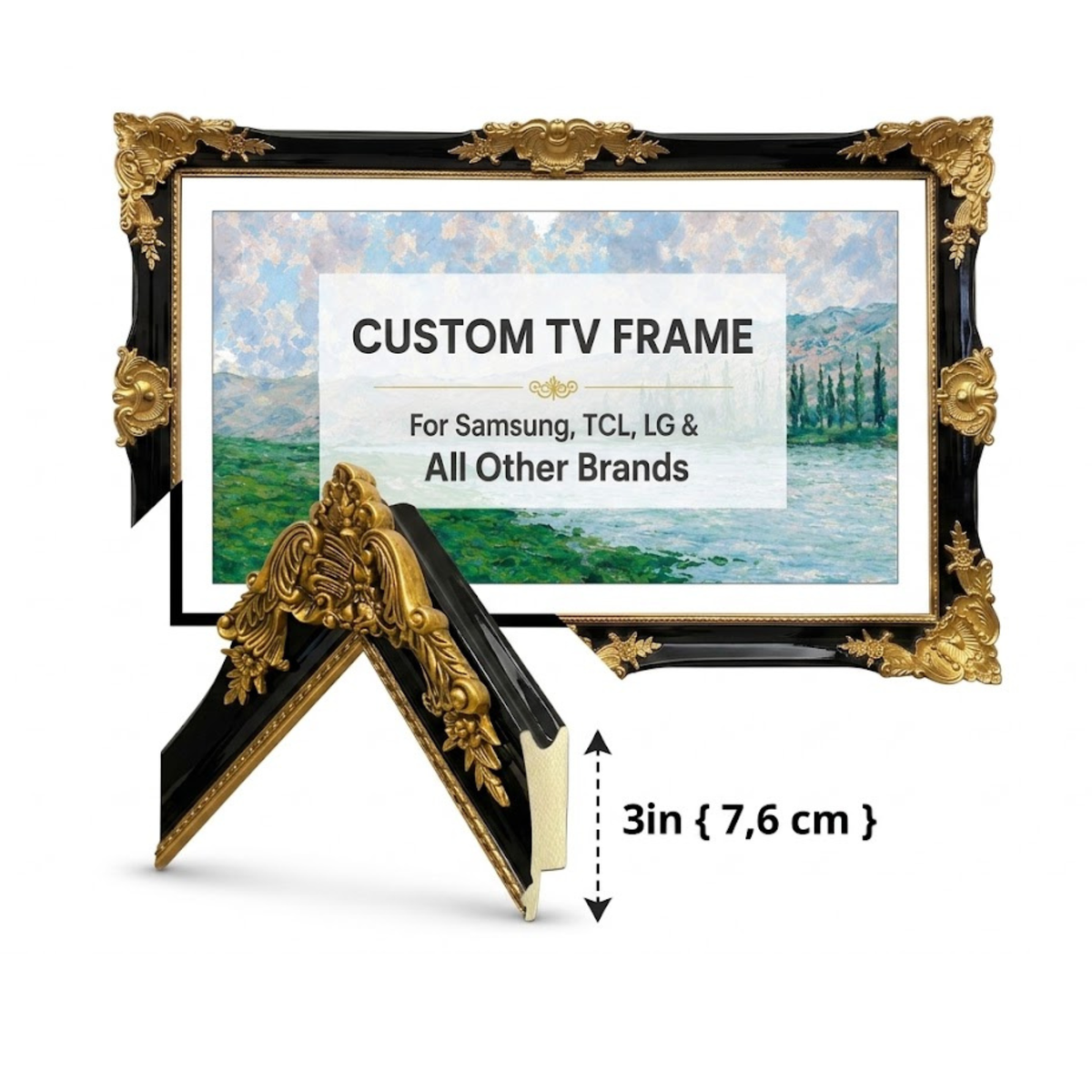 Black Gold Ornate TV Frame, Baroque TV Bezel, Custom Decorative TV Frame, Elegant Home Decor