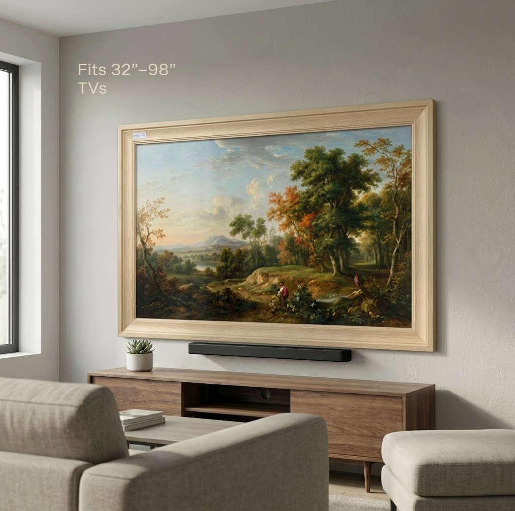 Frame tv frame | Light Oak TV Frame | Custom Size TV Frame | Modern Wall Art TV Decor | U4506NV