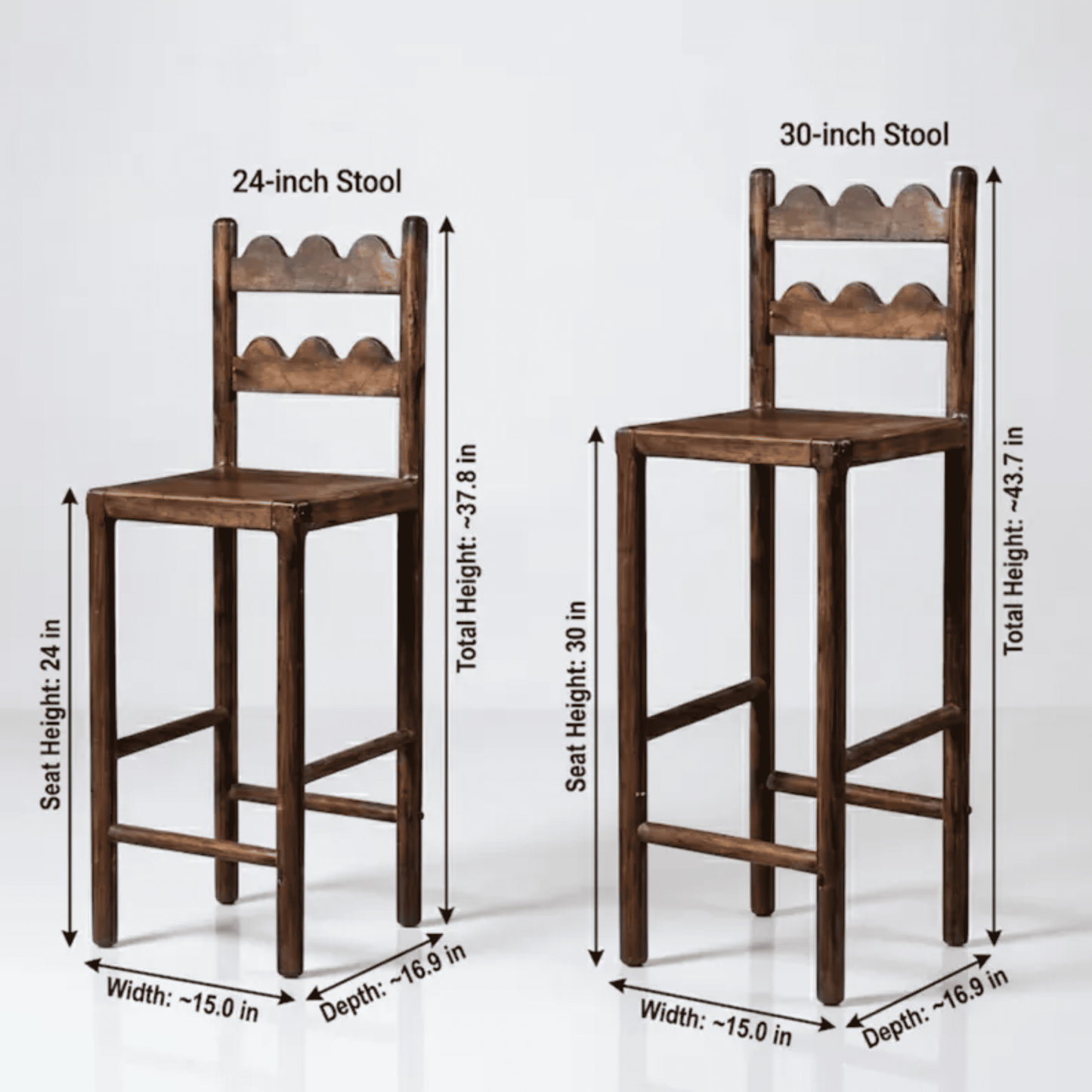 Tarang bar stools made from oak wood: Rustic brown color