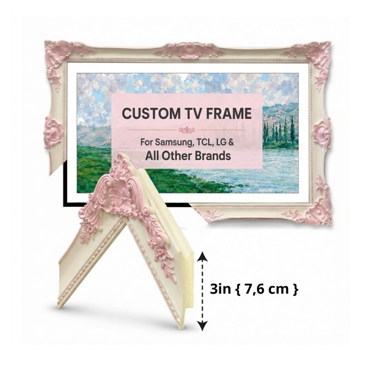 Pink Baroque TV Frame, Ornate Rococo TV Bezel, Romantic Decorative TV Frame, Custom TV Frame, Elegant Vintage TV Decor