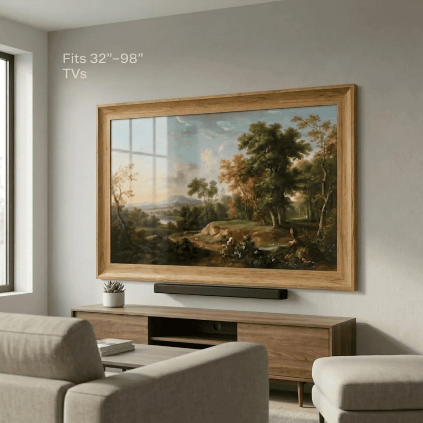 Modern Wood Look TV Frame, Minimalist TV Decor, Transform TV Into Art Frame