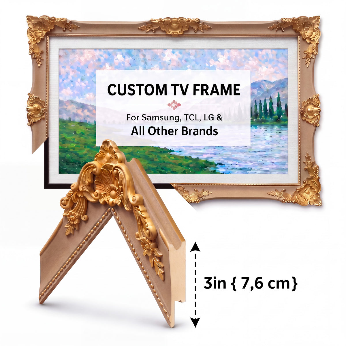 Ornate TV Frame for Samsung Frame TV, Sand Gold Baroque TV Frame, Custom Size Television Frame for LG Sony TCL, Antique Wall Art Decor