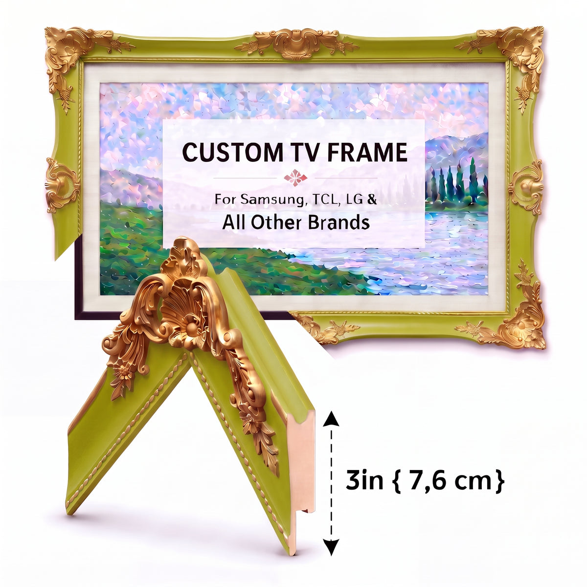 Custom Classic TV Frame, Elegant Ornamental Bezel, Fits Any TV Brand, Personalized Color