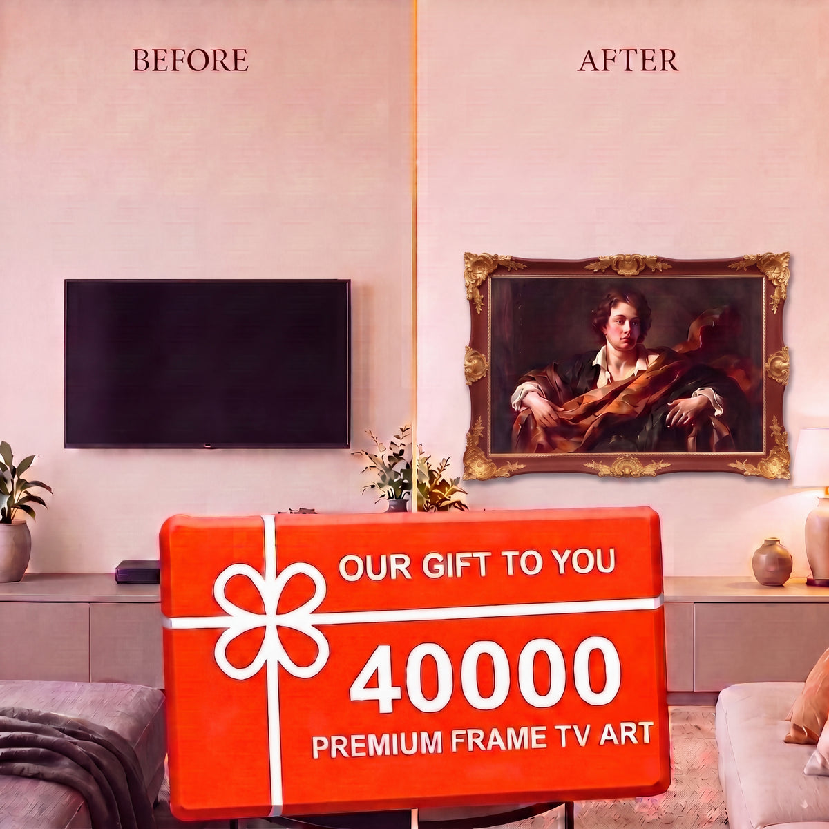 Decorative TV Frame for Samsung LG TCL Sony, Classic Ornate Design, Custom Size & Color