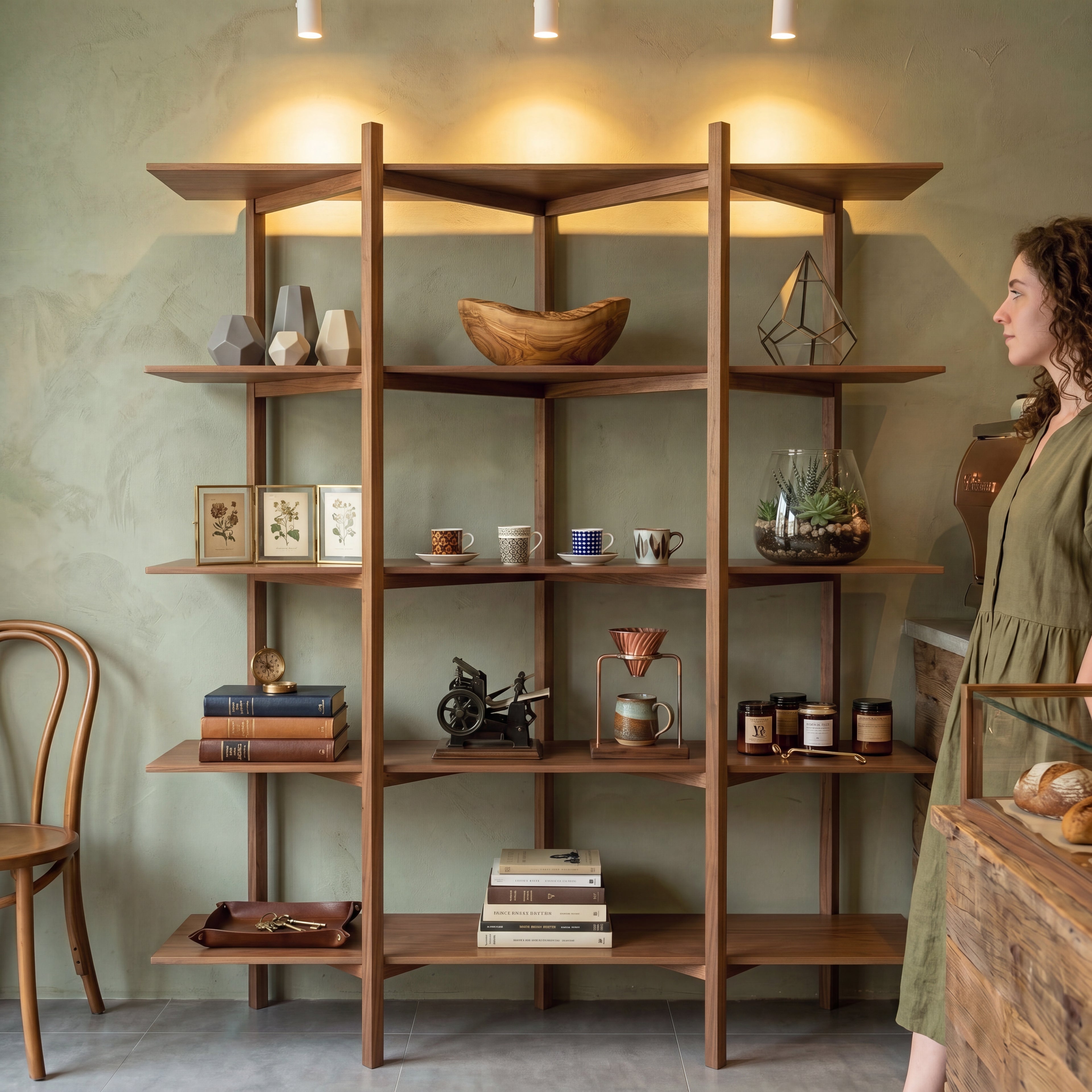 Unique Nordic Wooden Shelf, Exclusive Handmade Bookshelf, Minimalist Solid Wood Display Rack, Modern Home Decor Storage Unit L1111NZ