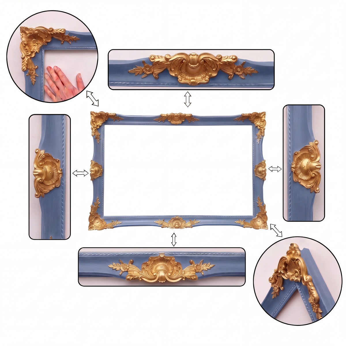 Custom Size Dusty Slate Blue & Antique Gold TV Frame – Vintage Baroque Art Frame for Smart TVs