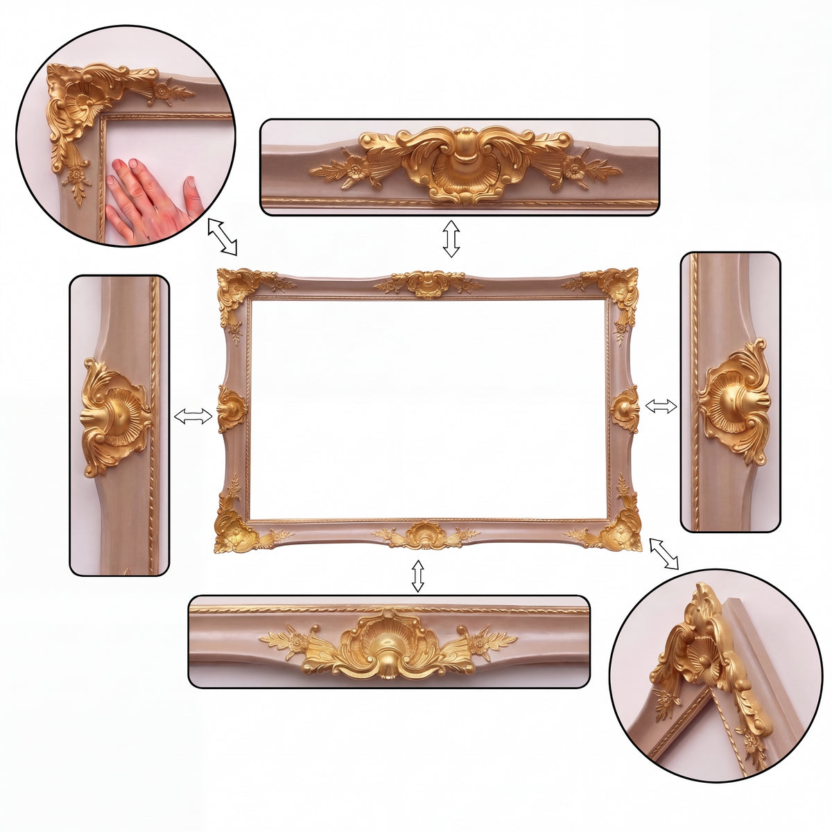 Antique Gold & Warm Taupe Custom TV Frame – Baroque Style TV Frame for Samsung Frame, LG, Sony