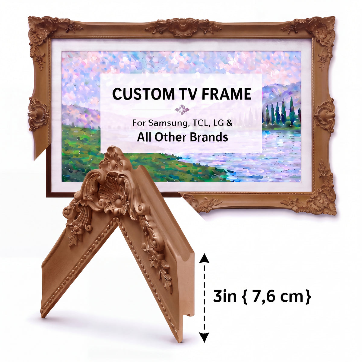 Cinnamon Brown Baroque TV Frame – Ornate European Vintage Frame for a Gallery-Style TV