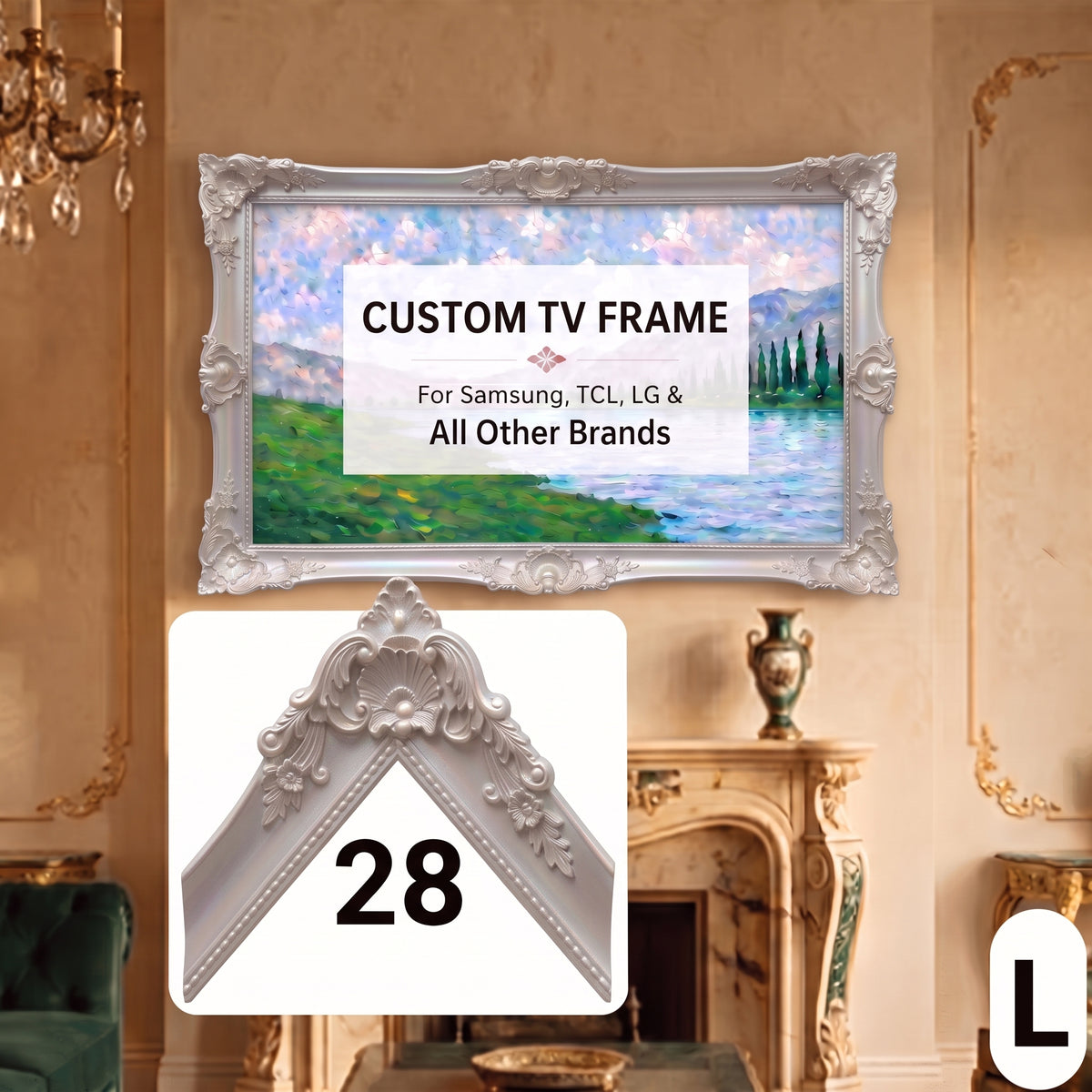 Vintage Taupe TV Frame for Samsung Frame & All TV Brands (LG, TCL, Roku), Luxurious Carved Baroque & French Country Style