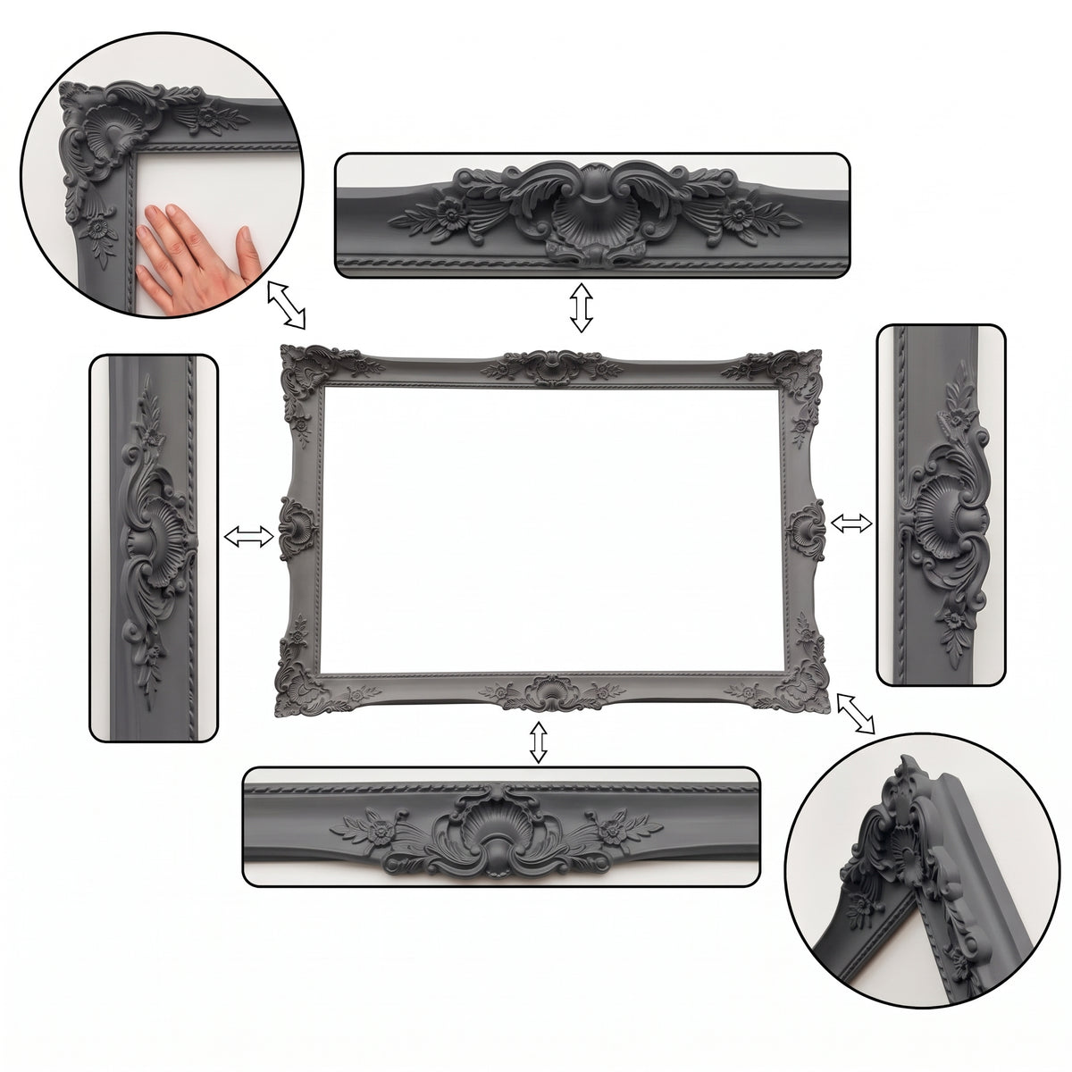 Cement Grey Ornate Frame, Matte Concrete Gray Baroque TV Frame, Vintage Wall Mirror Frame, Antique Charcoal Gray Picture Frame Decor