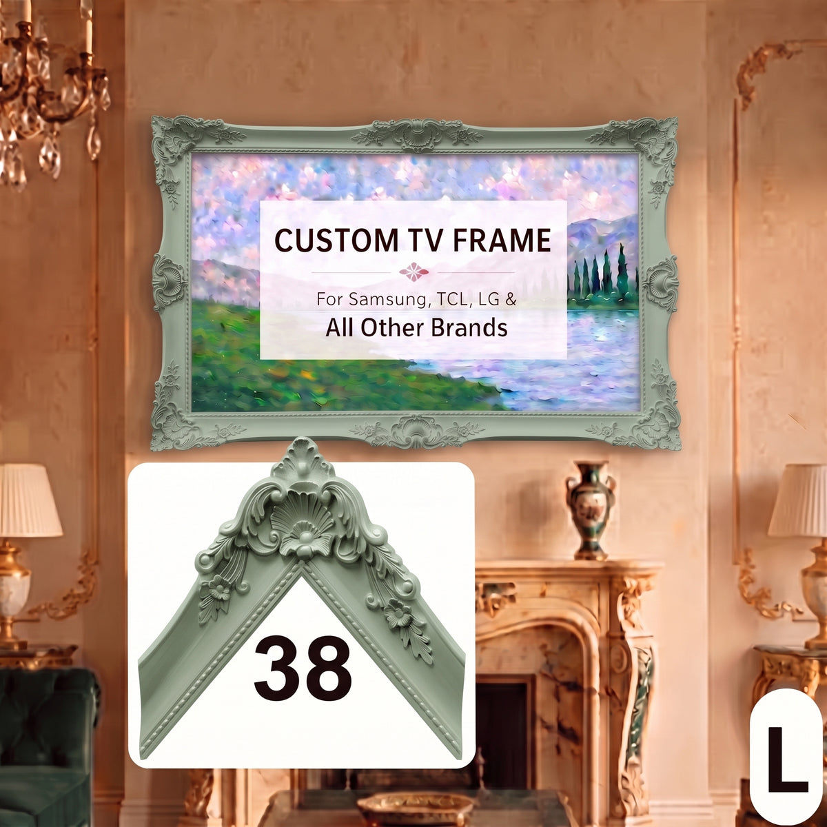 Ochre Olive Ornate TV Frame – Elegant European Baroque Frame with Classic Floral Carved Details