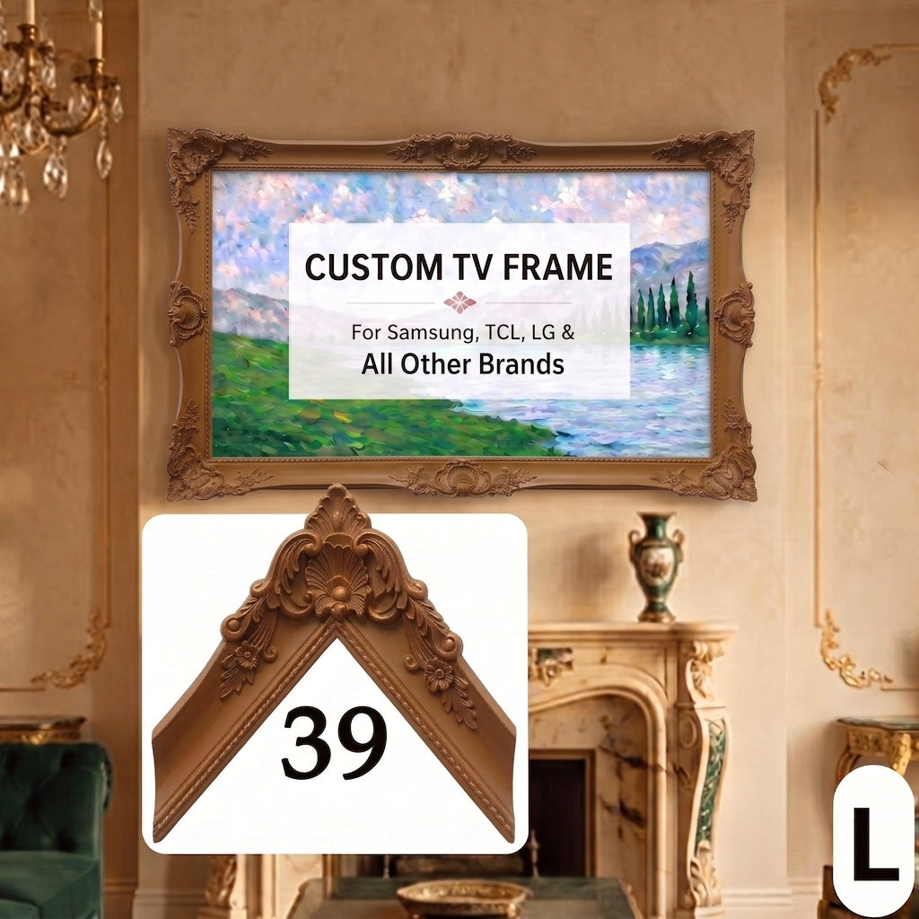 Ochre Olive Ornate TV Frame – Elegant European Baroque Frame with Classic Floral Carved Details