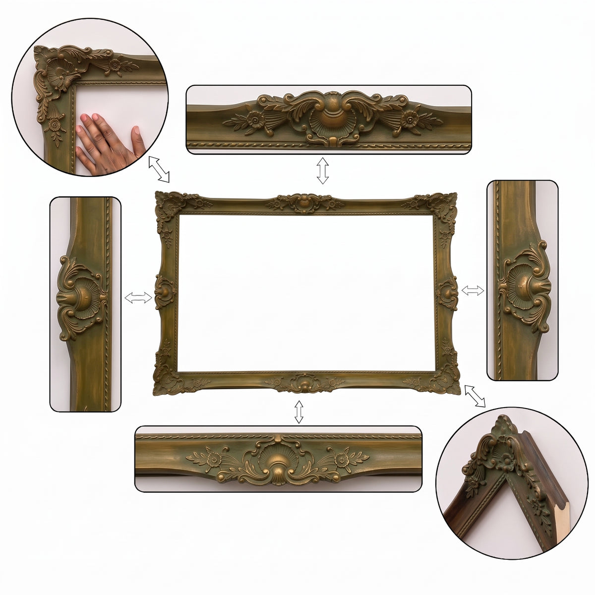 Ochre Olive Ornate TV Frame – Elegant European Baroque Frame with Classic Floral Carved Details