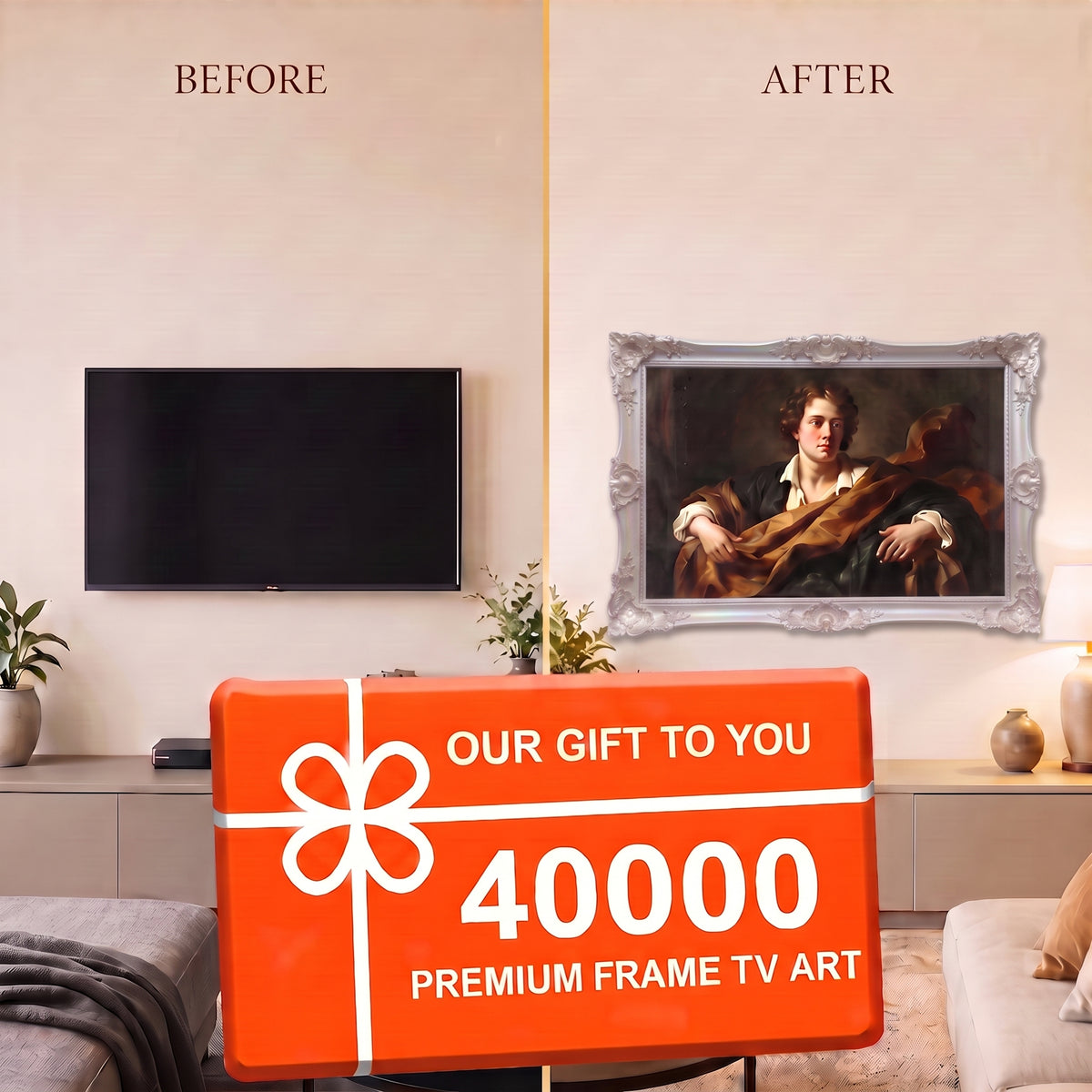 Custom Pearl White TV Frame for Samsung The Frame, LG & TCL - Ornate Antique Style