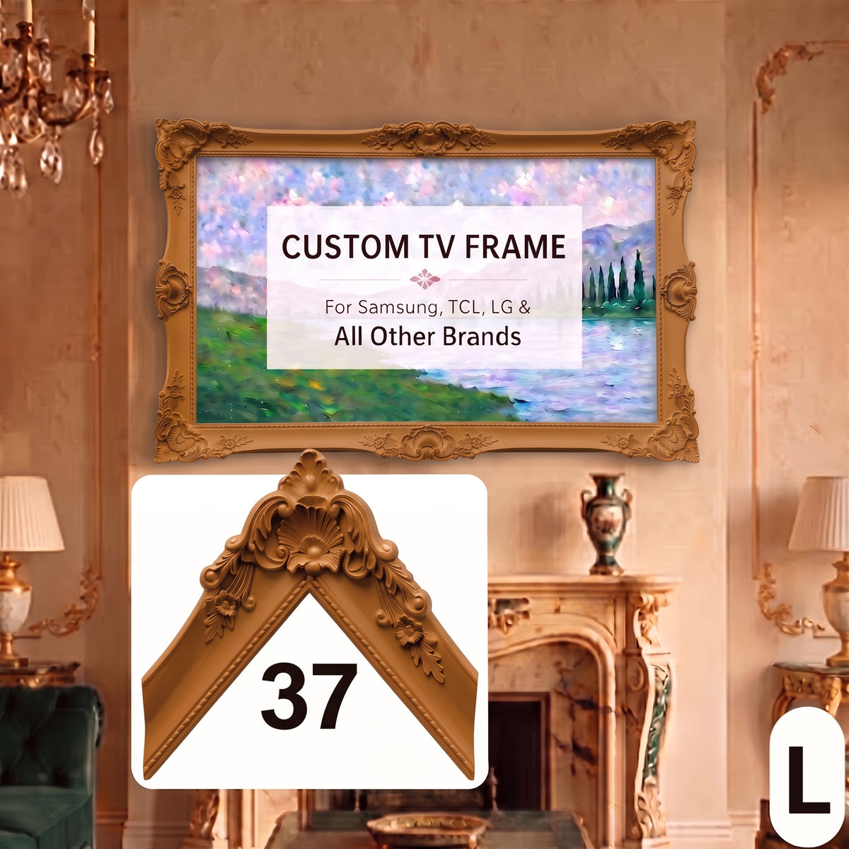 Ochre Olive Ornate TV Frame – Elegant European Baroque Frame with Classic Floral Carved Details