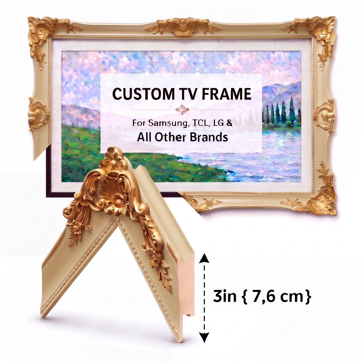 Classic Custom TV Frame, Ornamental TV Bezel for Any Brand, Handmade, Custom Size & Color