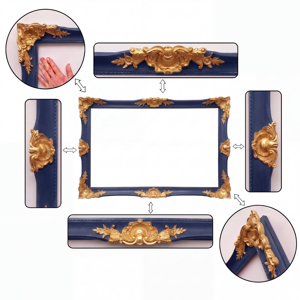 Luxury Baroque TV Frame in Deep Midnight Navy & Antique Gold – Handmade Custom Fit for All TV Brands