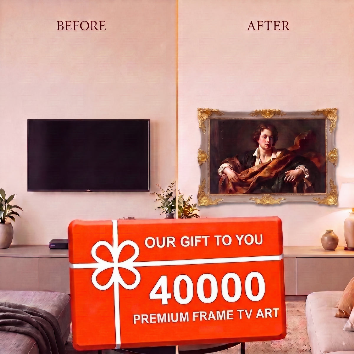 Antique Gold & Warm Taupe Custom TV Frame – Baroque Style TV Frame for Samsung Frame, LG, Sony
