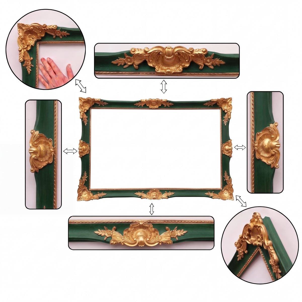 Luxury Baroque TV Frame in Sage Green & Antique Gold – Handmade Custom Fit for All TV Brands