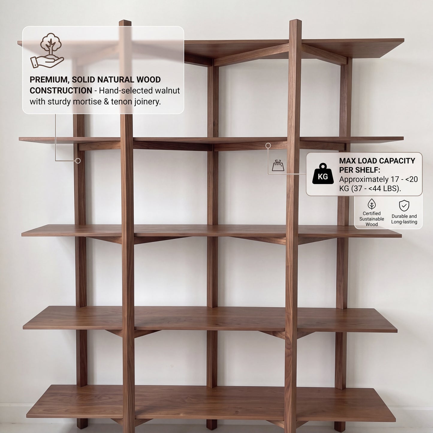 Unique Nordic Wooden Shelf, Exclusive Handmade Bookshelf, Minimalist Solid Wood Display Rack, Modern Home Decor Storage Unit L1111NZ