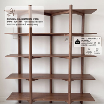 Unique Nordic Wooden Shelf, Exclusive Handmade Bookshelf, Minimalist Solid Wood Display Rack, Modern Home Decor Storage Unit L1111NZ
