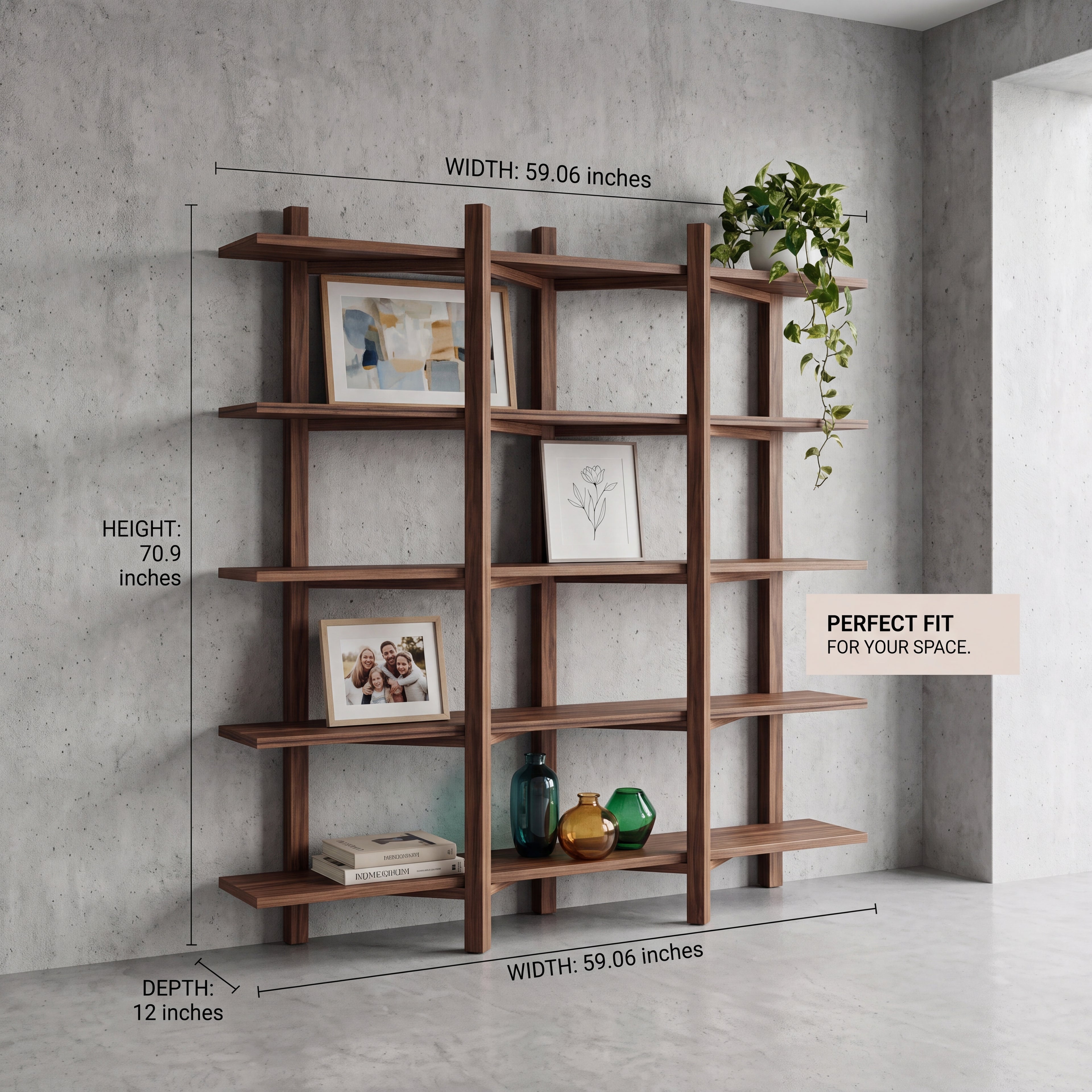Unique Nordic Wooden Shelf, Exclusive Handmade Bookshelf, Minimalist Solid Wood Display Rack, Modern Home Decor Storage Unit L1111NZ