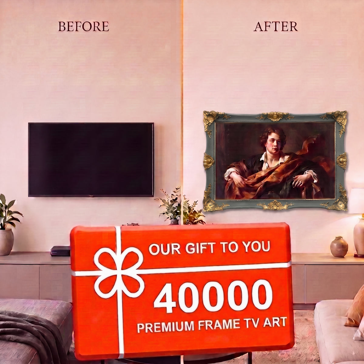 Luxury Baroque TV Frame in Sage Green & Antique Gold – Handmade Custom Fit for All TV Brands