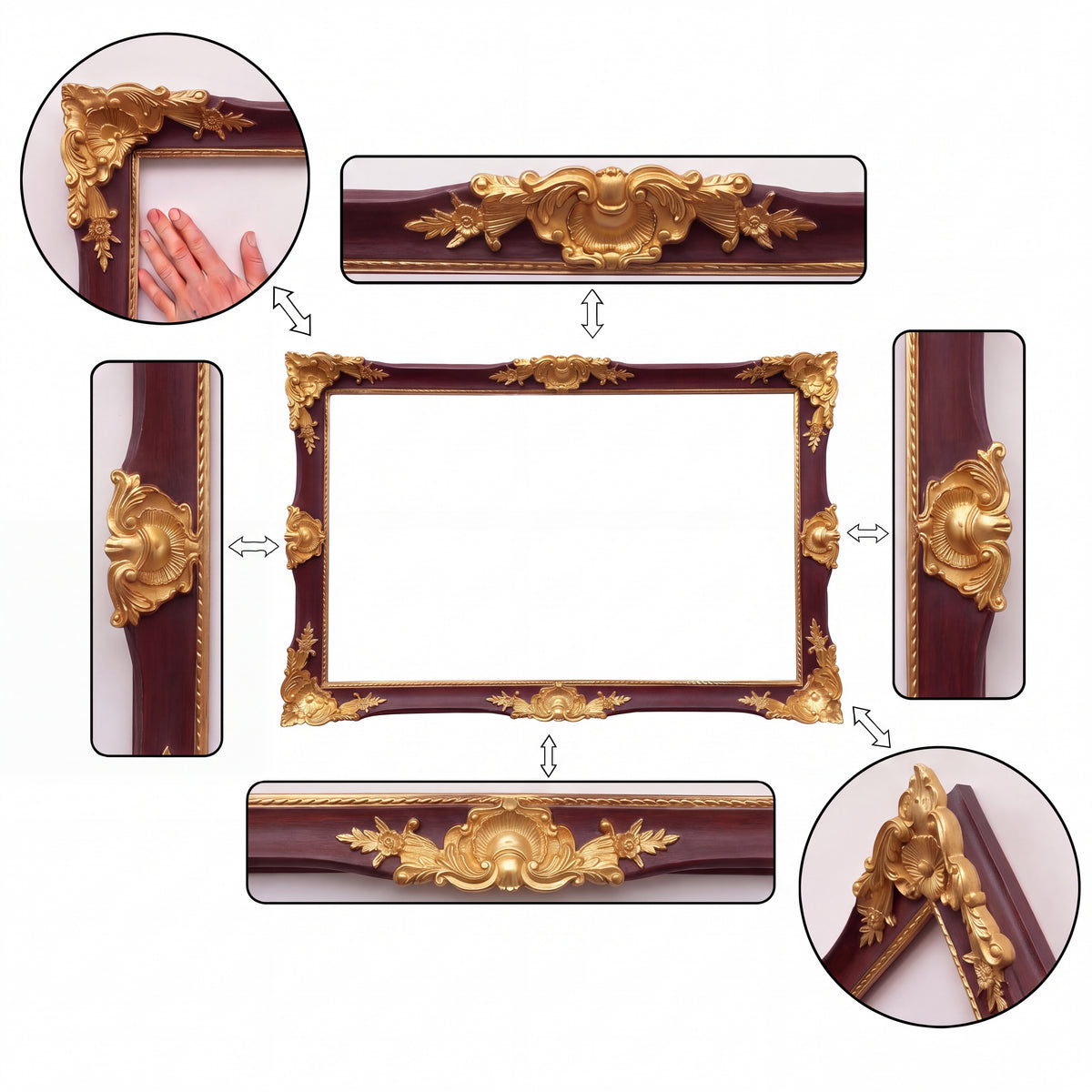 Custom Size Burgundy & Antique Gold TV Frame – Vintage Baroque Art Frame for Smart TVs