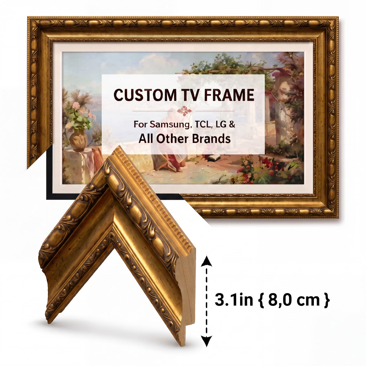 Antique Gold Prestige Frame for Samsung TV, Baroque Carved PS Composite (Customizable) U0805NV