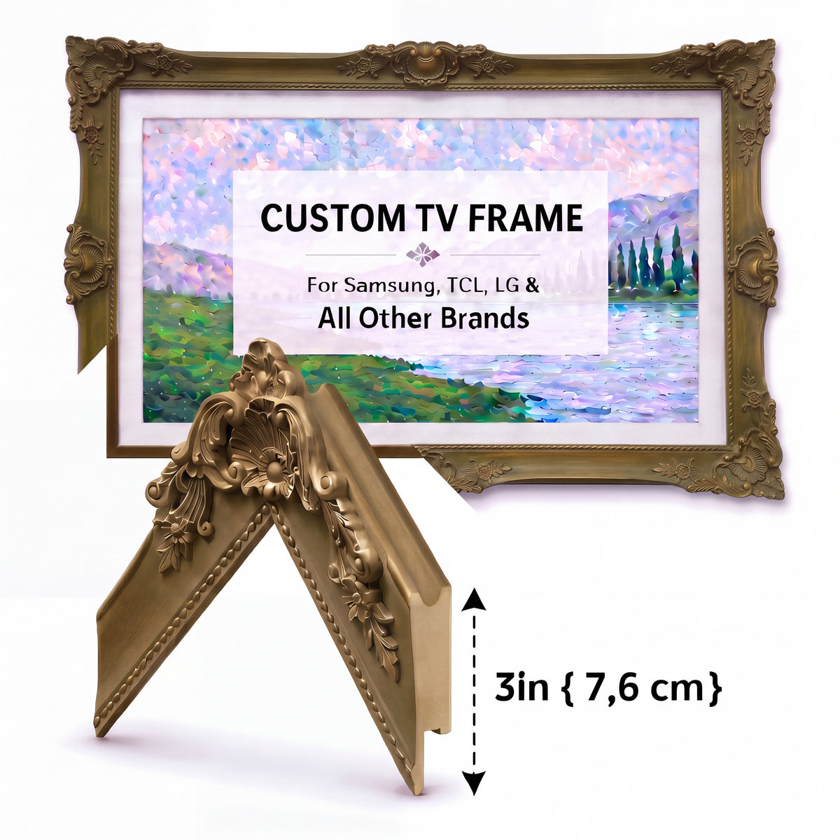 Ochre Olive Ornate TV Frame – Elegant European Baroque Frame with Classic Floral Carved Details