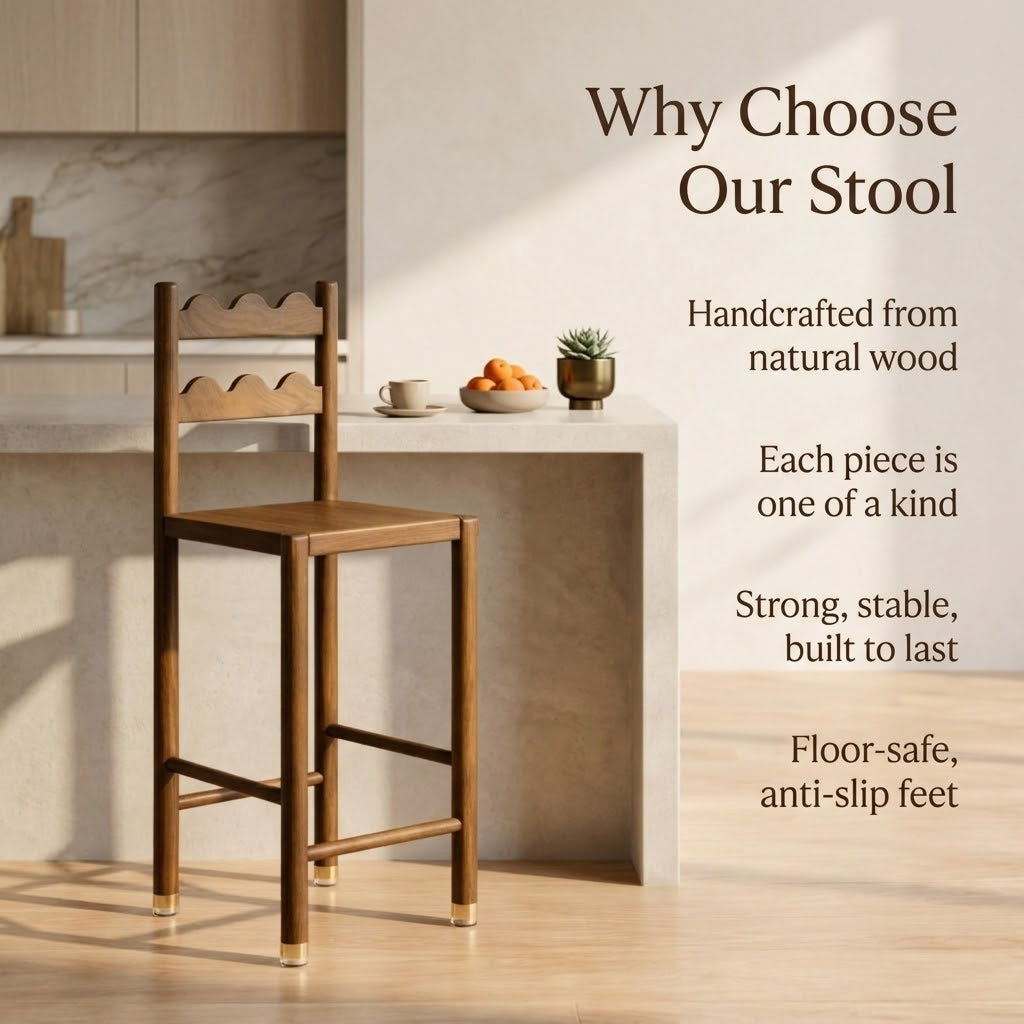 Solid Wood Bar Stool – Rustic Farmhouse Counter Height Kitchen Seating U1113NZ