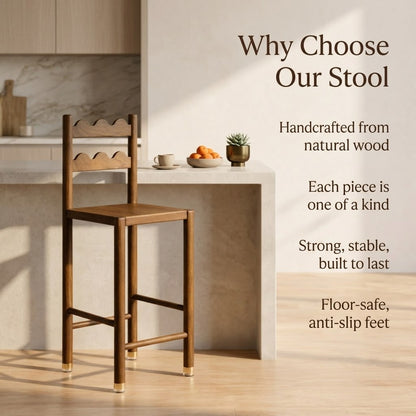 Solid Wood Bar Stool – Rustic Farmhouse Counter Height Kitchen Seating U1113NZ