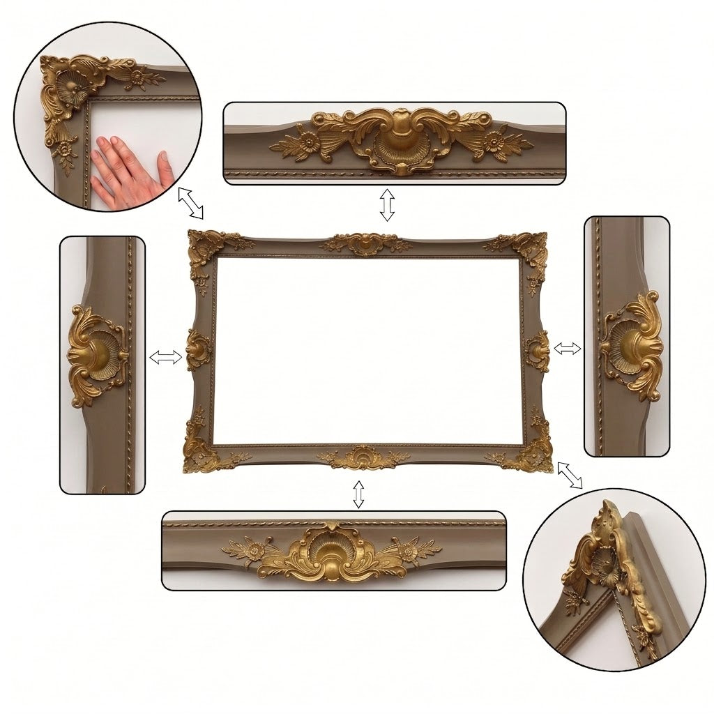 Vintage Taupe TV Frame for Samsung Frame & All TV Brands (LG, TCL, Roku), Luxurious Carved Baroque & French Country Style