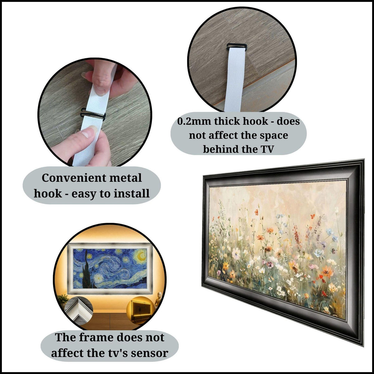 Baroque Style TV Frame, Antique Gold Prestige Bezel, Dark Walnut Finish, European Luxury U7017NV