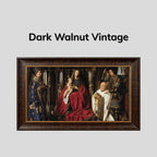 Baroque Style TV Frame, Antique Gold Prestige Bezel, Dark Walnut Finish, European Luxury U7017NV