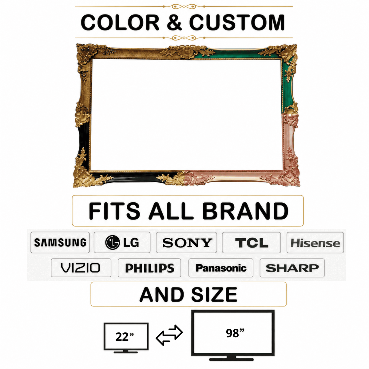 Antique Gold & Warm Taupe Custom TV Frame – Baroque Style TV Frame for Samsung Frame, LG, Sony
