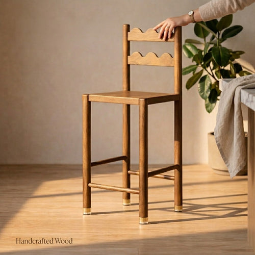 Solid Wood Bar Stool – Rustic Farmhouse Counter Height Kitchen Seating U1113NZ
