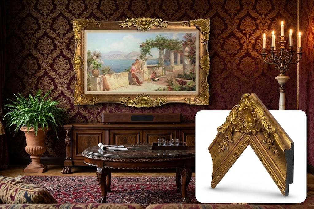 Ornate Gold TV Frame | Antique Style Bezel for Living Room Decor